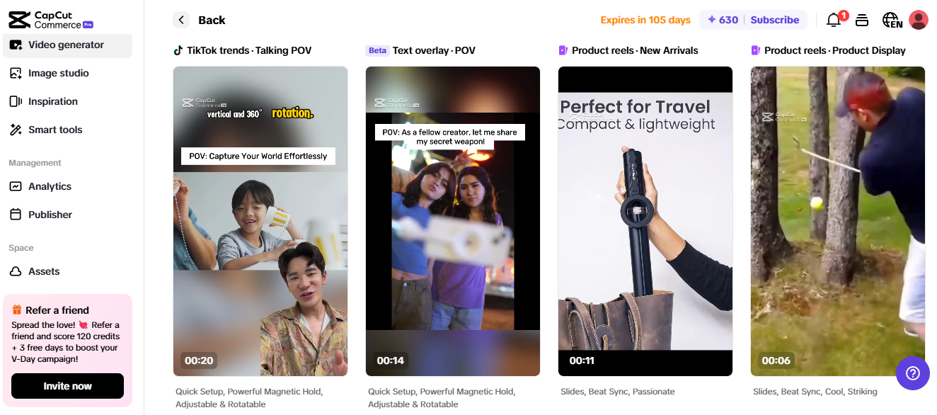 Pippit dashboard showcasing tools for creating product reels, ideal for side hustles from home to boost sales.